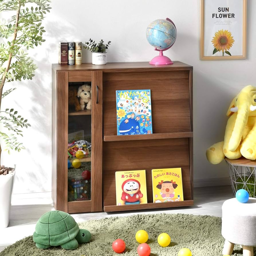 Amazon.co.jp: ワイエムワールド 本棚 ガラス扉付 フラップ扉2枚